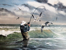 Load image into Gallery viewer, Ronnie Wells - Working The Surf Lithograph With Speck &amp; Gull Remarque&#39;s 1990 - Brand New Custom Sporting Frame
